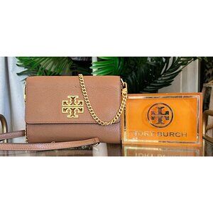 Authentic Tory Burch Camel Brown Leather Britten Shoulder Bag